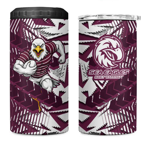 Manly Warringah Sea Eagles Rugby 4 in 1 Can Cooler Tumbler Fierce Mascot Geometric Tribal Art
