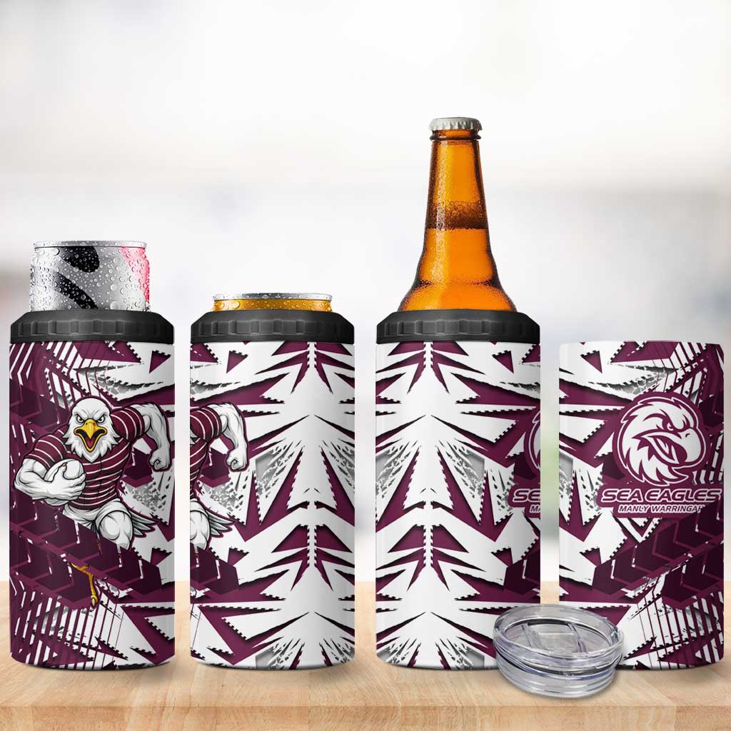 Manly Warringah Sea Eagles Rugby 4 in 1 Can Cooler Tumbler Fierce Mascot Geometric Tribal Art