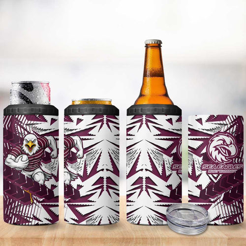 Manly Warringah Sea Eagles Rugby 4 in 1 Can Cooler Tumbler Fierce Mascot Geometric Tribal Art