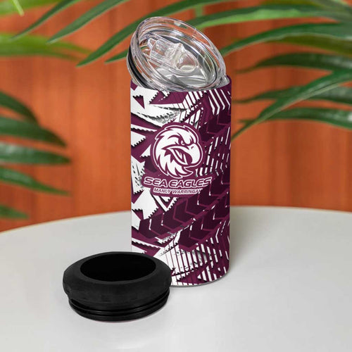 Manly Warringah Sea Eagles Rugby 4 in 1 Can Cooler Tumbler Fierce Mascot Geometric Tribal Art