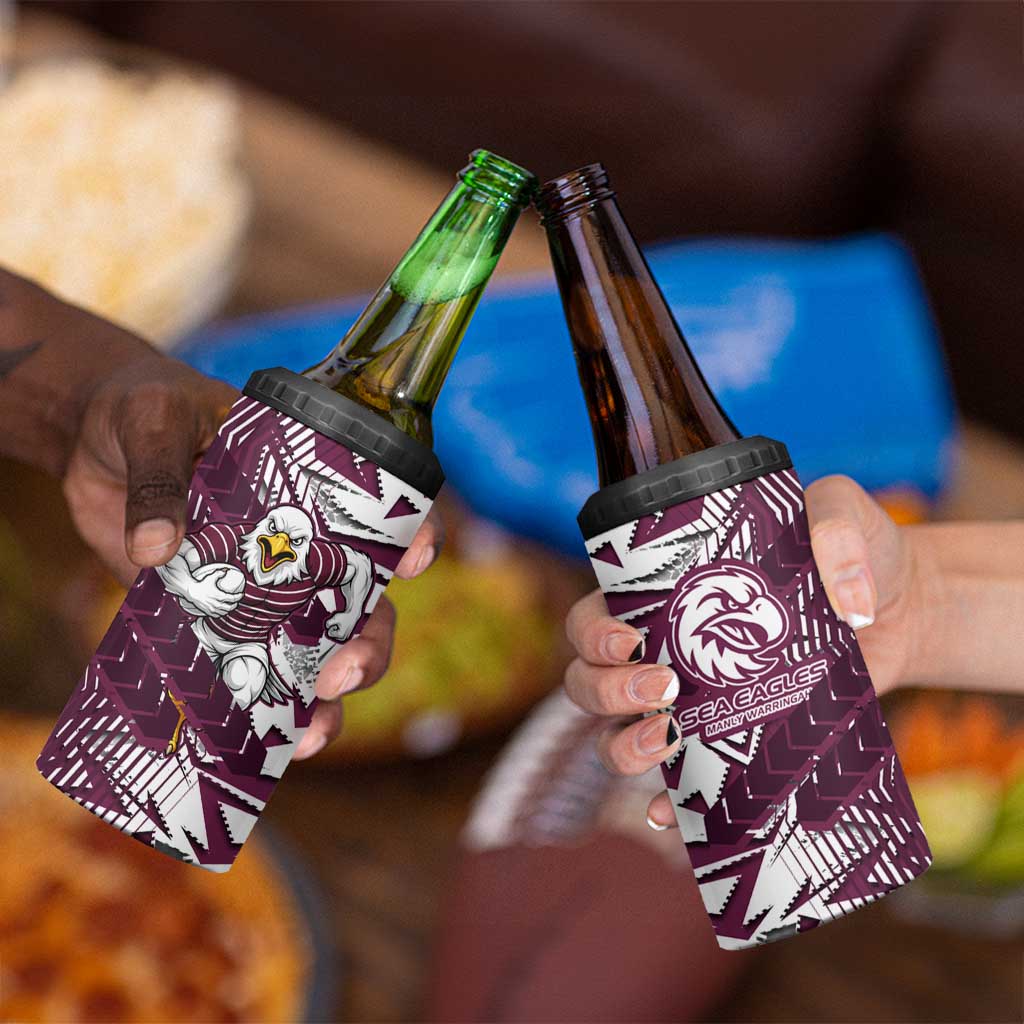 Manly Warringah Sea Eagles Rugby 4 in 1 Can Cooler Tumbler Fierce Mascot Geometric Tribal Art