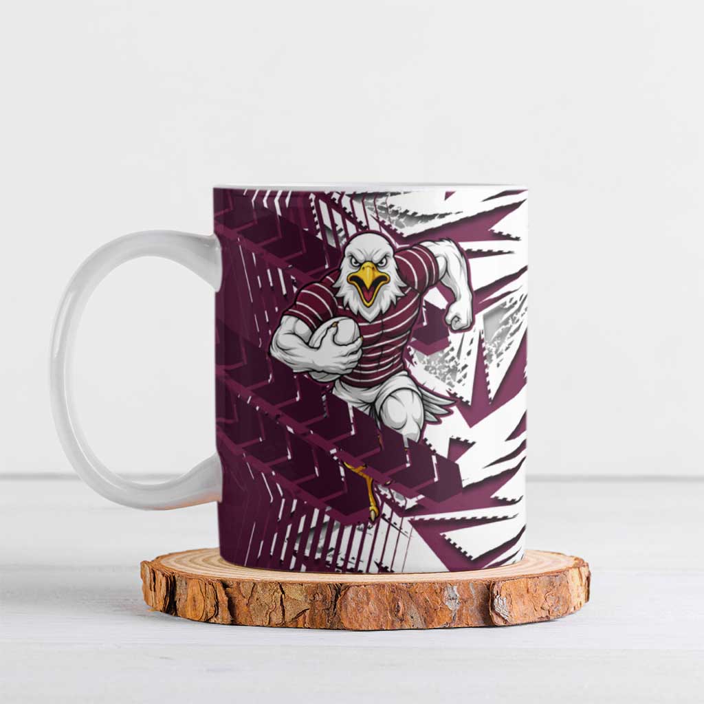 Manly Warringah Sea Eagles Rugby Ceramic Mug Fierce Mascot Geometric Tribal Art