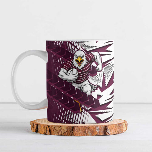 Manly Warringah Sea Eagles Rugby Ceramic Mug Fierce Mascot Geometric Tribal Art