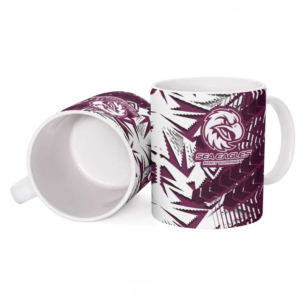 Manly Warringah Sea Eagles Rugby Ceramic Mug Fierce Mascot Geometric Tribal Art