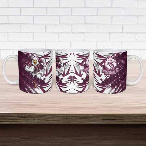 Manly Warringah Sea Eagles Rugby Ceramic Mug Fierce Mascot Geometric Tribal Art