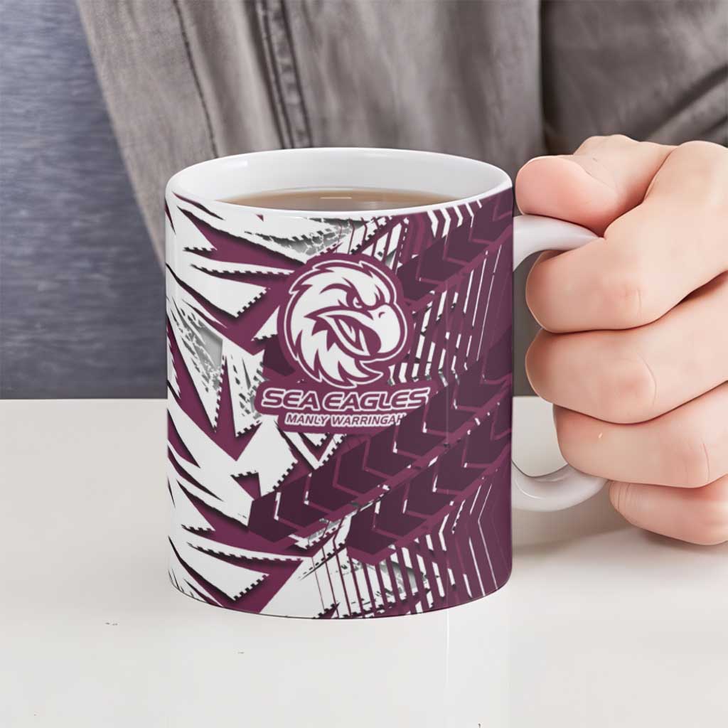 Manly Warringah Sea Eagles Rugby Ceramic Mug Fierce Mascot Geometric Tribal Art