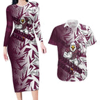 Manly Warringah Sea Eagles Rugby Couples Matching Long Sleeve Bodycon Dress and Hawaiian Shirt Fierce Mascot Geometric Tribal Art