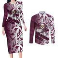 Manly Warringah Sea Eagles Rugby Couples Matching Long Sleeve Bodycon Dress and Long Sleeve Button Shirt Fierce Mascot Geometric Tribal Art