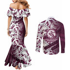 Manly Warringah Sea Eagles Rugby Couples Matching Mermaid Dress and Long Sleeve Button Shirt Fierce Mascot Geometric Tribal Art