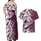 Manly Warringah Sea Eagles Rugby Couples Matching Off Shoulder Maxi Dress and Hawaiian Shirt Fierce Mascot Geometric Tribal Art
