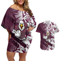 Manly Warringah Sea Eagles Rugby Couples Matching Off Shoulder Short Dress and Hawaiian Shirt Fierce Mascot Geometric Tribal Art