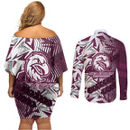 Manly Warringah Sea Eagles Rugby Couples Matching Off Shoulder Short Dress and Long Sleeve Button Shirt Fierce Mascot Geometric Tribal Art