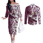 Manly Warringah Sea Eagles Rugby Couples Matching Off The Shoulder Long Sleeve Dress and Long Sleeve Button Shirt Fierce Mascot Geometric Tribal Art