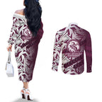 Manly Warringah Sea Eagles Rugby Couples Matching Off The Shoulder Long Sleeve Dress and Long Sleeve Button Shirt Fierce Mascot Geometric Tribal Art
