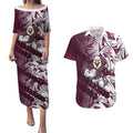 Manly Warringah Sea Eagles Rugby Couples Matching Puletasi and Hawaiian Shirt Fierce Mascot Geometric Tribal Art