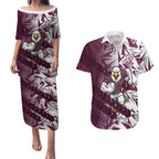 Manly Warringah Sea Eagles Rugby Couples Matching Puletasi and Hawaiian Shirt Fierce Mascot Geometric Tribal Art