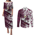 Manly Warringah Sea Eagles Rugby Couples Matching Puletasi and Long Sleeve Button Shirt Fierce Mascot Geometric Tribal Art