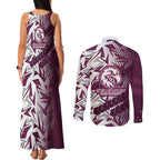 Manly Warringah Sea Eagles Rugby Couples Matching Tank Maxi Dress and Long Sleeve Button Shirt Fierce Mascot Geometric Tribal Art