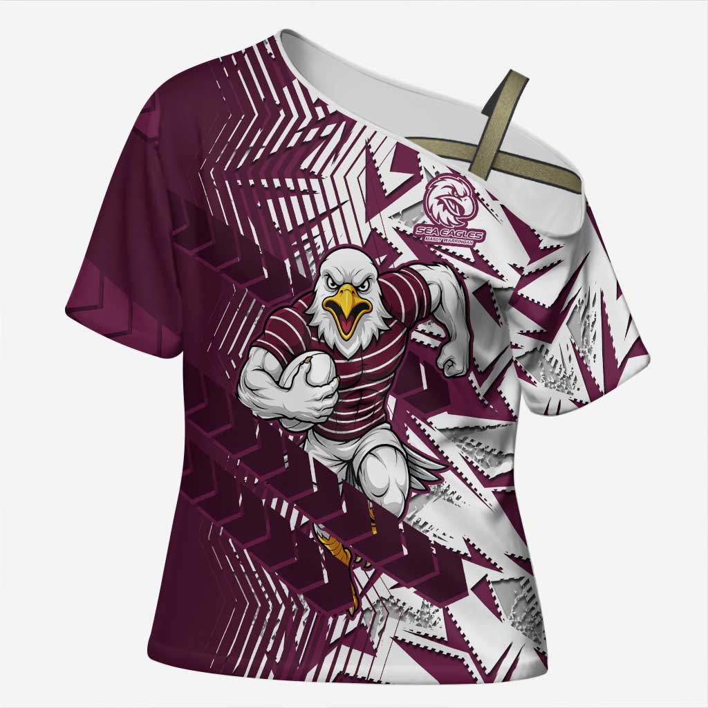 Manly Warringah Sea Eagles Rugby Cross Shoulder Shirt Fierce Mascot Geometric Tribal Art