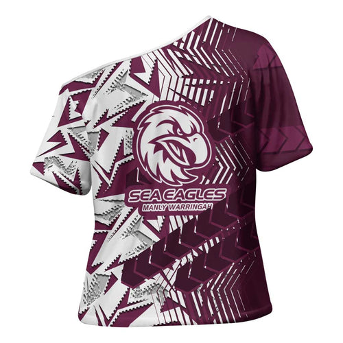 Manly Warringah Sea Eagles Rugby Cross Shoulder Shirt Fierce Mascot Geometric Tribal Art