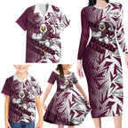 Manly Warringah Sea Eagles Rugby Family Matching Long Sleeve Bodycon Dress and Hawaiian Shirt Fierce Mascot Geometric Tribal Art