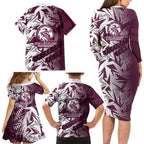 Manly Warringah Sea Eagles Rugby Family Matching Long Sleeve Bodycon Dress and Hawaiian Shirt Fierce Mascot Geometric Tribal Art