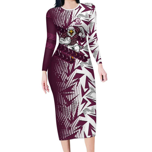 Manly Warringah Sea Eagles Rugby Family Matching Long Sleeve Bodycon Dress and Hawaiian Shirt Fierce Mascot Geometric Tribal Art