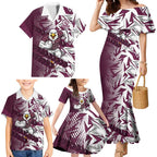 Manly Warringah Sea Eagles Rugby Family Matching Mermaid Dress and Hawaiian Shirt Fierce Mascot Geometric Tribal Art