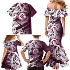 Manly Warringah Sea Eagles Rugby Family Matching Mermaid Dress and Hawaiian Shirt Fierce Mascot Geometric Tribal Art