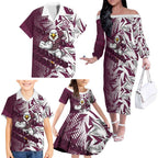 Manly Warringah Sea Eagles Rugby Family Matching Off The Shoulder Long Sleeve Dress and Hawaiian Shirt Fierce Mascot Geometric Tribal Art