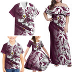 Manly Warringah Sea Eagles Rugby Family Matching Off Shoulder Maxi Dress and Hawaiian Shirt Fierce Mascot Geometric Tribal Art