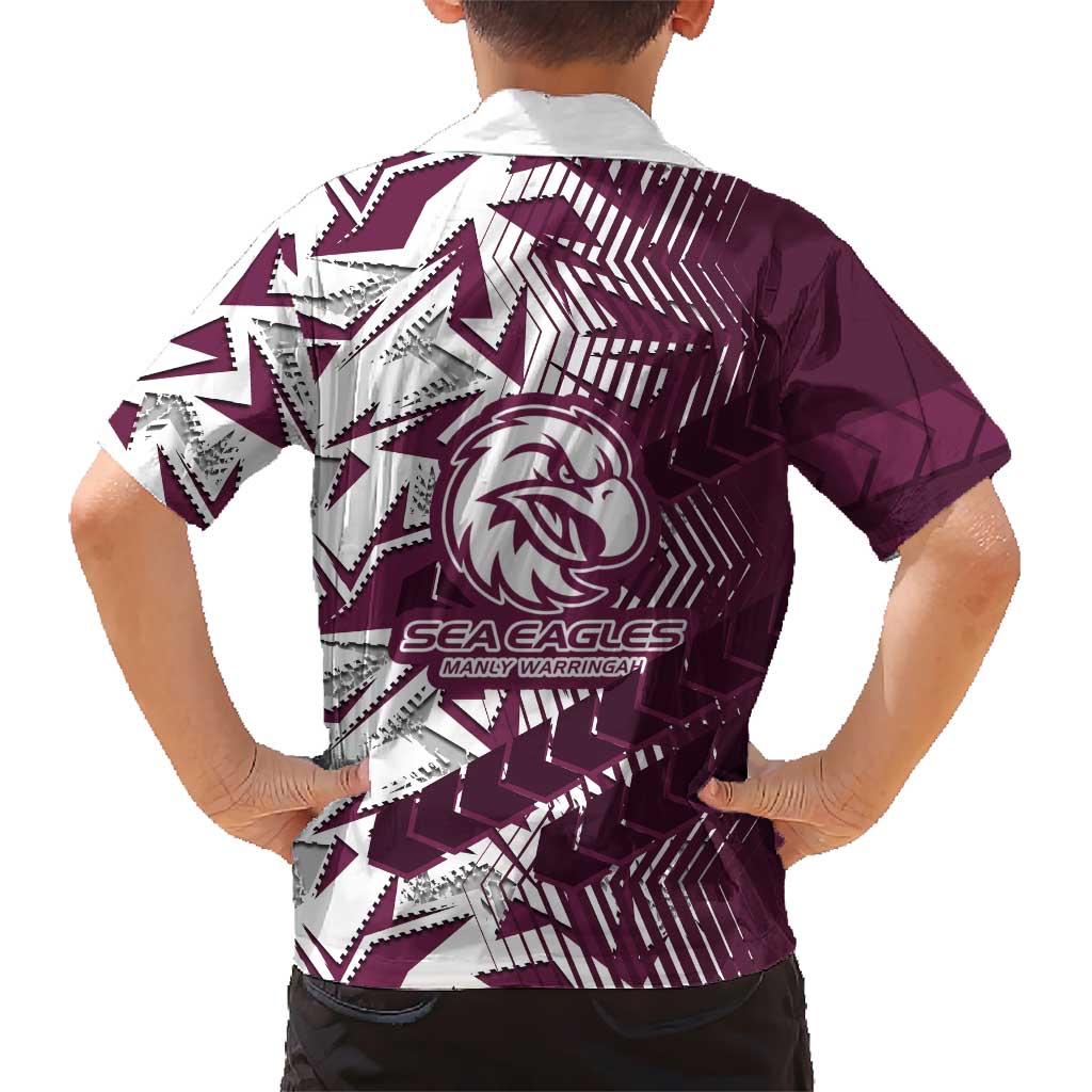 Manly Warringah Sea Eagles Rugby Family Matching Off Shoulder Maxi Dress and Hawaiian Shirt Fierce Mascot Geometric Tribal Art