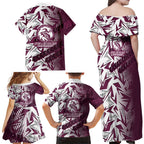Manly Warringah Sea Eagles Rugby Family Matching Off Shoulder Maxi Dress and Hawaiian Shirt Fierce Mascot Geometric Tribal Art