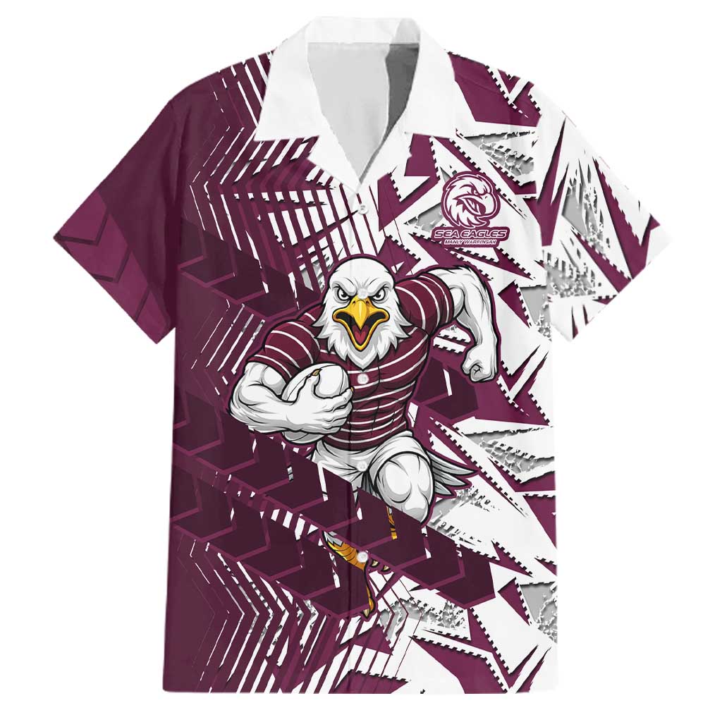 Manly Warringah Sea Eagles Rugby Family Matching Off Shoulder Maxi Dress and Hawaiian Shirt Fierce Mascot Geometric Tribal Art
