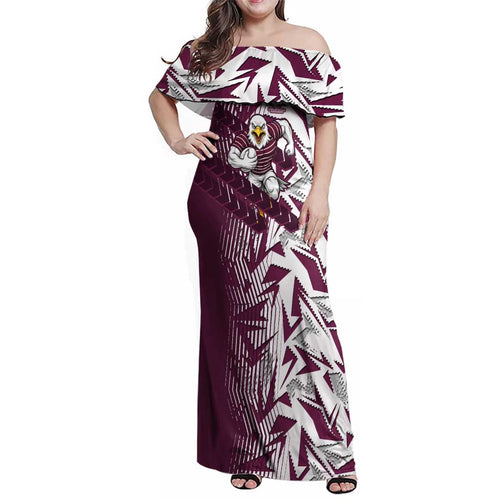 Manly Warringah Sea Eagles Rugby Family Matching Off Shoulder Maxi Dress and Hawaiian Shirt Fierce Mascot Geometric Tribal Art