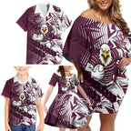 Manly Warringah Sea Eagles Rugby Family Matching Off Shoulder Short Dress and Hawaiian Shirt Fierce Mascot Geometric Tribal Art