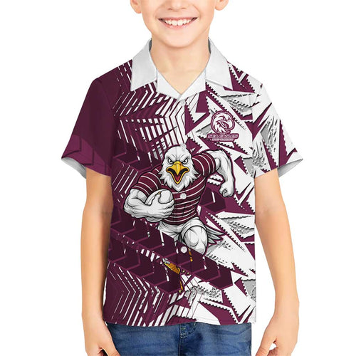 Manly Warringah Sea Eagles Rugby Family Matching Off Shoulder Short Dress and Hawaiian Shirt Fierce Mascot Geometric Tribal Art