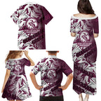 Manly Warringah Sea Eagles Rugby Family Matching Puletasi and Hawaiian Shirt Fierce Mascot Geometric Tribal Art