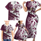Manly Warringah Sea Eagles Rugby Family Matching Short Sleeve Bodycon Dress and Hawaiian Shirt Fierce Mascot Geometric Tribal Art