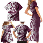 Manly Warringah Sea Eagles Rugby Family Matching Short Sleeve Bodycon Dress and Hawaiian Shirt Fierce Mascot Geometric Tribal Art