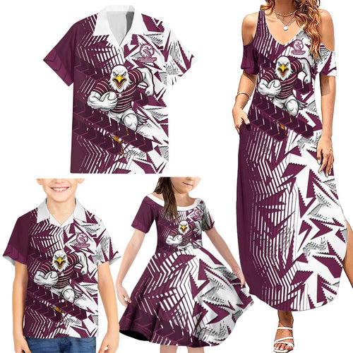 Manly Warringah Sea Eagles Rugby Family Matching Summer Maxi Dress and Hawaiian Shirt Fierce Mascot Geometric Tribal Art