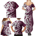 Manly Warringah Sea Eagles Rugby Family Matching Summer Maxi Dress and Hawaiian Shirt Fierce Mascot Geometric Tribal Art
