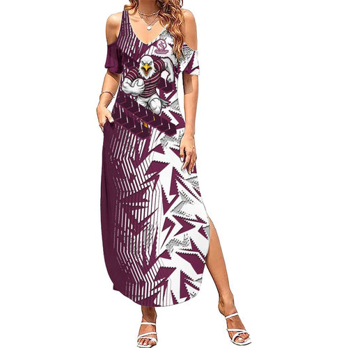 Manly Warringah Sea Eagles Rugby Family Matching Summer Maxi Dress and Hawaiian Shirt Fierce Mascot Geometric Tribal Art