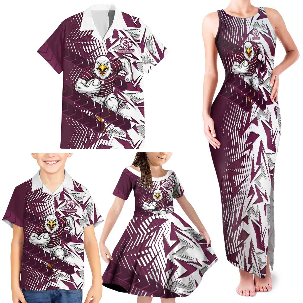 Manly Warringah Sea Eagles Rugby Family Matching Tank Maxi Dress and Hawaiian Shirt Fierce Mascot Geometric Tribal Art
