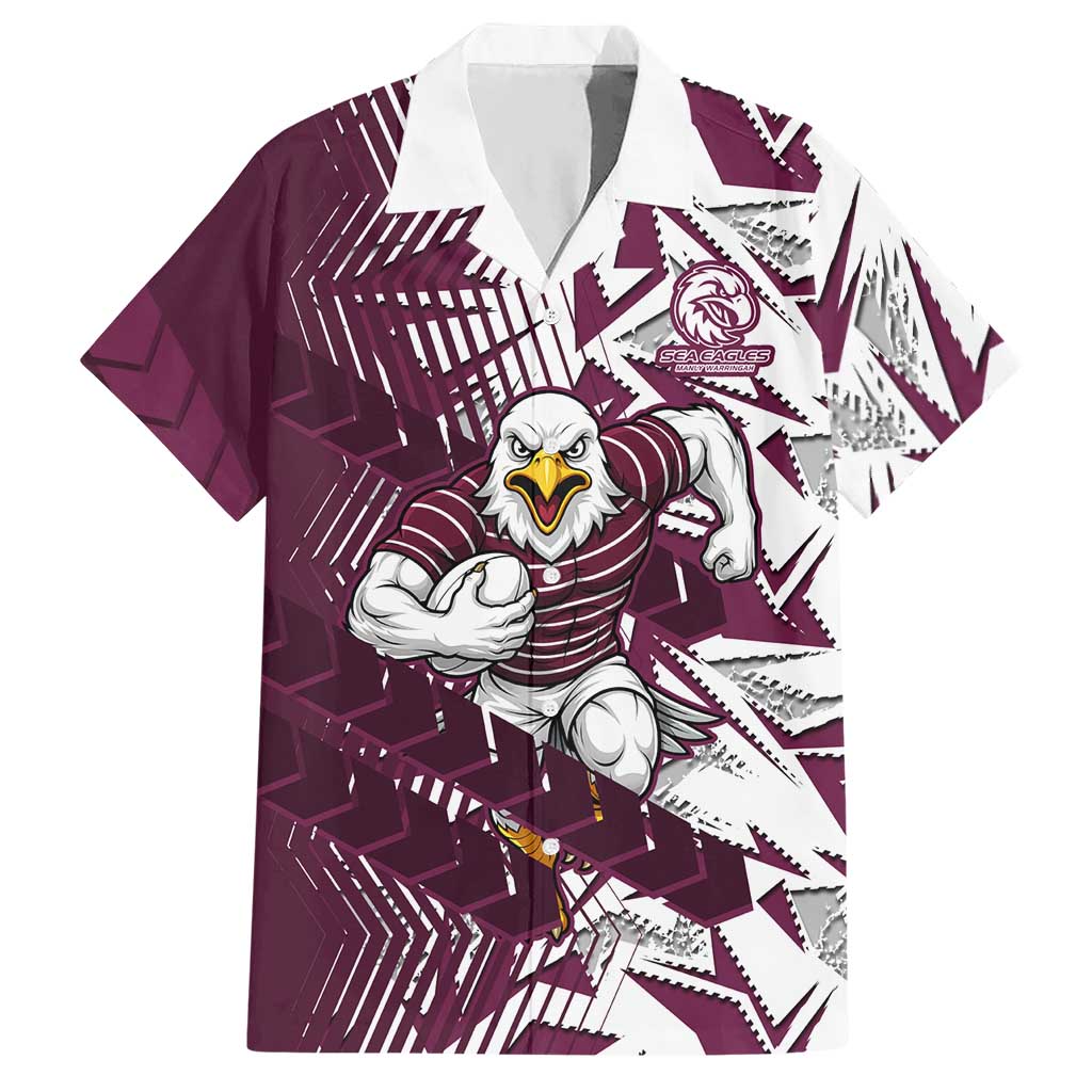 Manly Warringah Sea Eagles Rugby Hawaiian Shirt Fierce Mascot Geometric Tribal Art