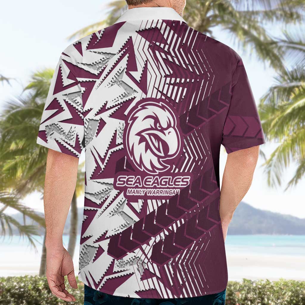 Manly Warringah Sea Eagles Rugby Hawaiian Shirt Fierce Mascot Geometric Tribal Art