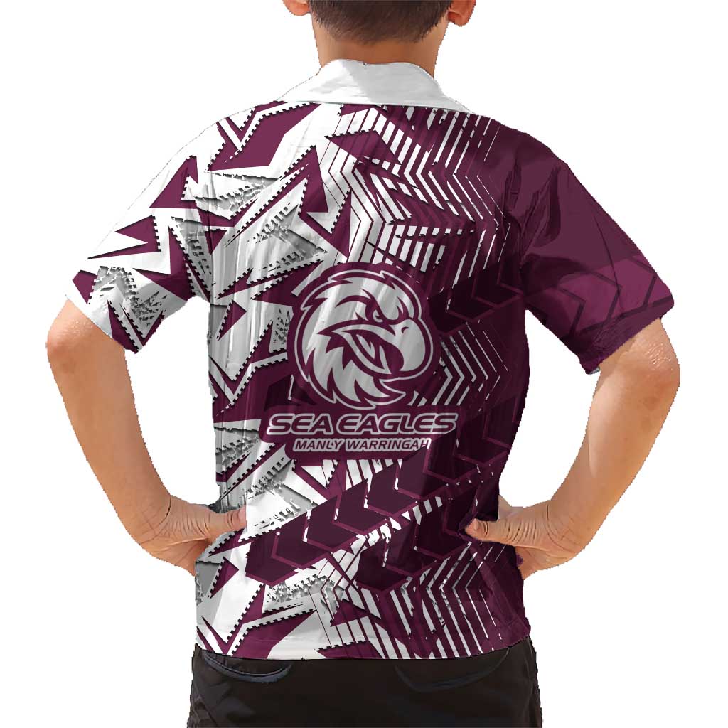 Manly Warringah Sea Eagles Rugby Hawaiian Shirt Fierce Mascot Geometric Tribal Art