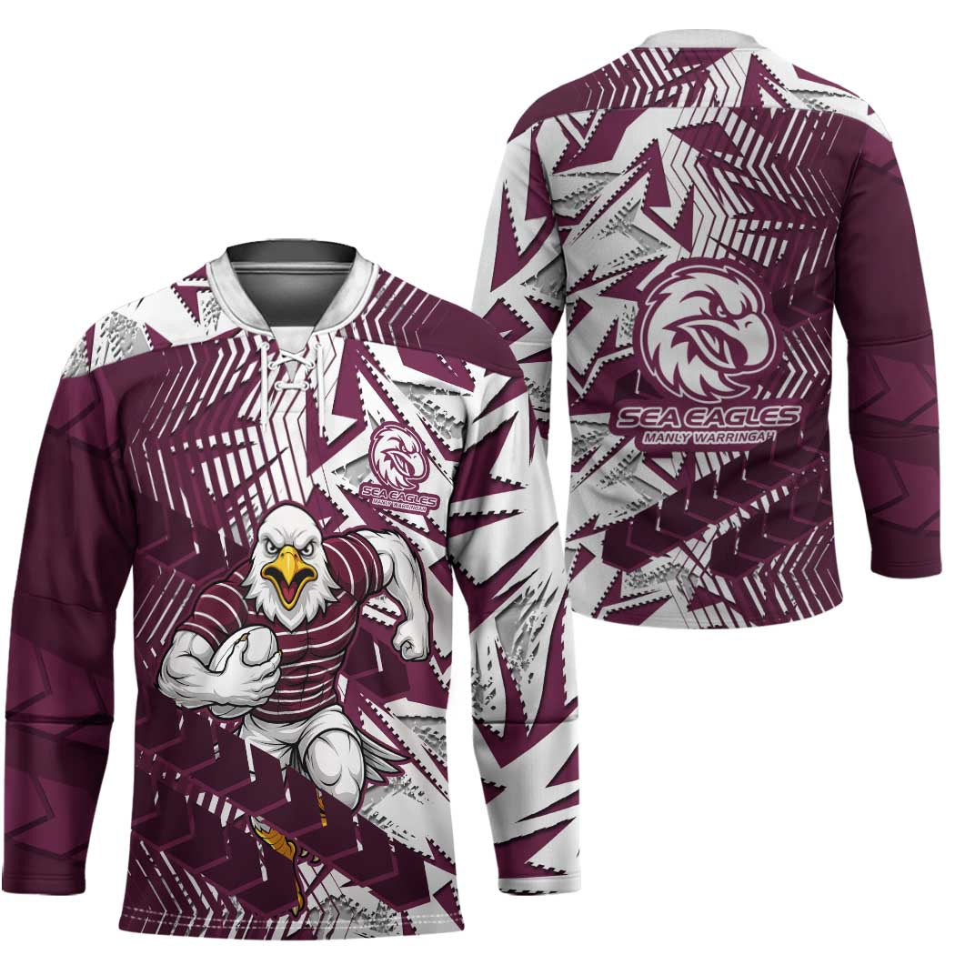 Manly Warringah Sea Eagles Rugby Hockey Jersey Fierce Mascot Geometric Tribal Art
