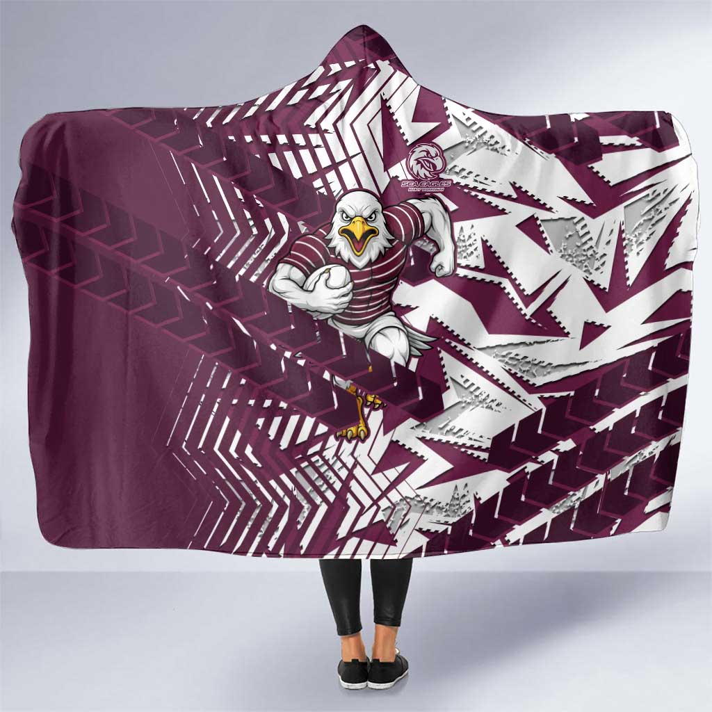 Manly Warringah Sea Eagles Rugby Hooded Blanket Fierce Mascot Geometric Tribal Art
