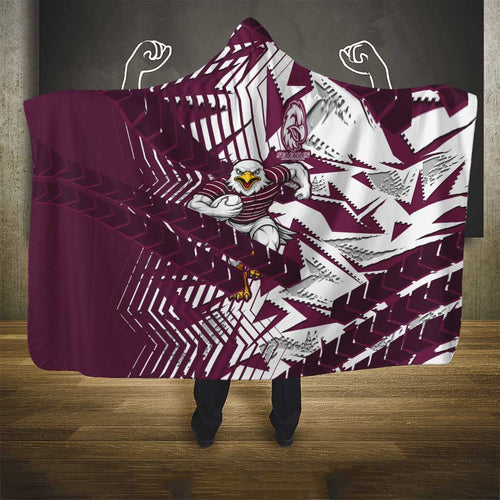 Manly Warringah Sea Eagles Rugby Hooded Blanket Fierce Mascot Geometric Tribal Art